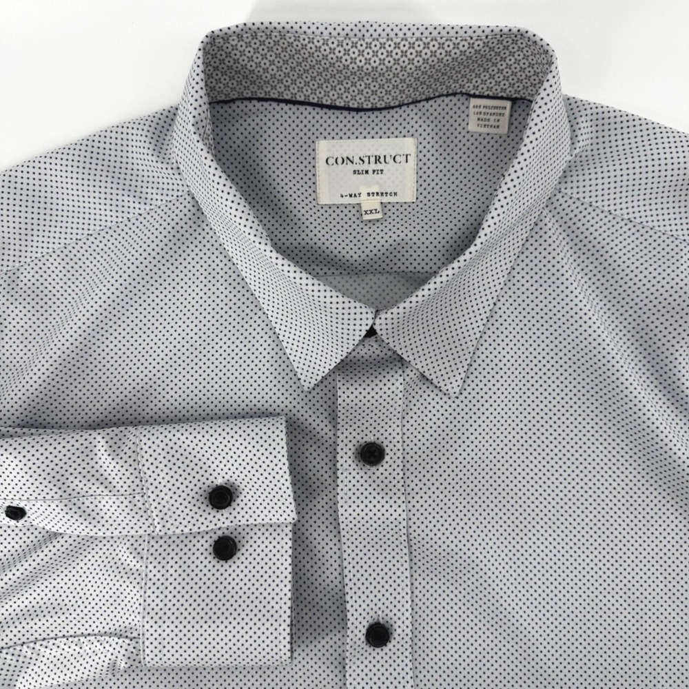 CONSTRUCT Mens XXL Slim Fit Dress Shirt 4 Way‎ Stretch Micro Dot Long Sleeve